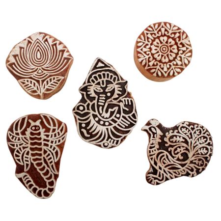 Set of 5 Piece New Mix Wooden Printing Blocks